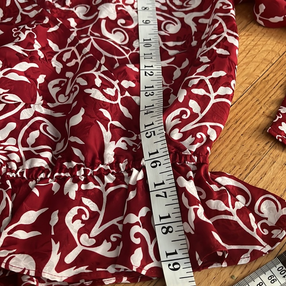 The Kooples Red and White Floral Print Puff-Sleeve Blouse - Picture 10 of 15
